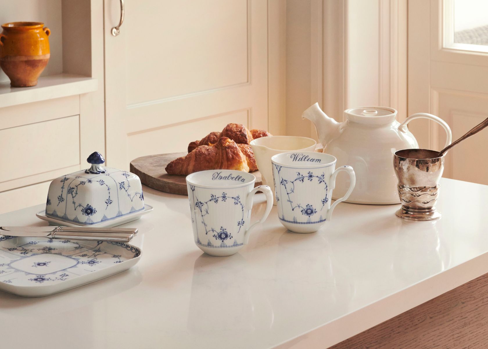 Blue Fluted Plain on a kitchen table